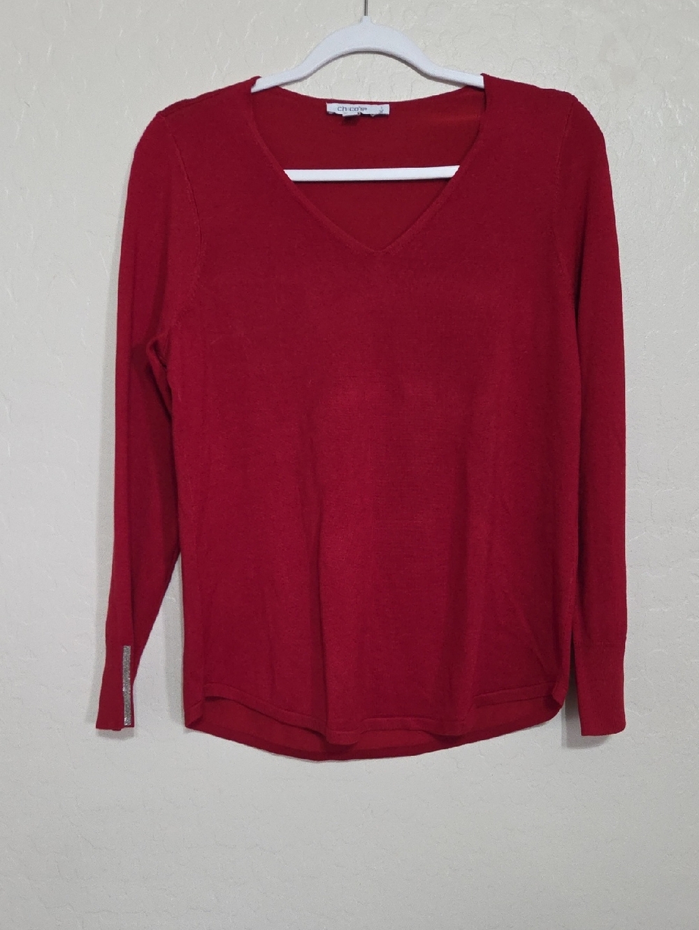 Chico's Red V-Neck Long Sleeve Top